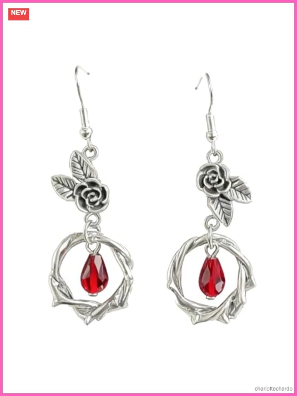 Gothic Ruby Teardrop Dangle Earrings Victorian Style Wedding Party Jewelry